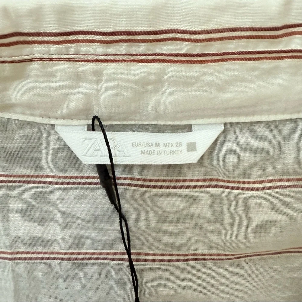 NWT Zara Cream and Red Striped Sheer Top Knotted Hem Medium - Picture 6 of 12